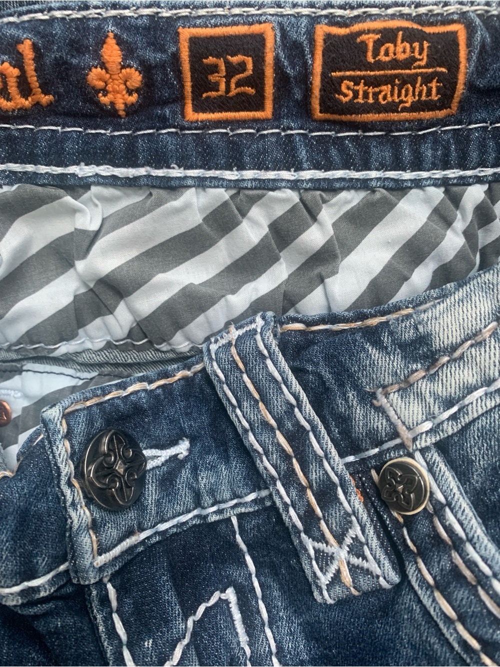 Rock Revival Toby Straight Distressed Snake Skin Printed Blue Jeans 32W/32L - Picture 10 of 13